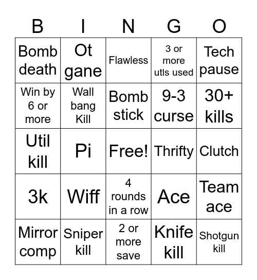 Valorant Bingo Card
