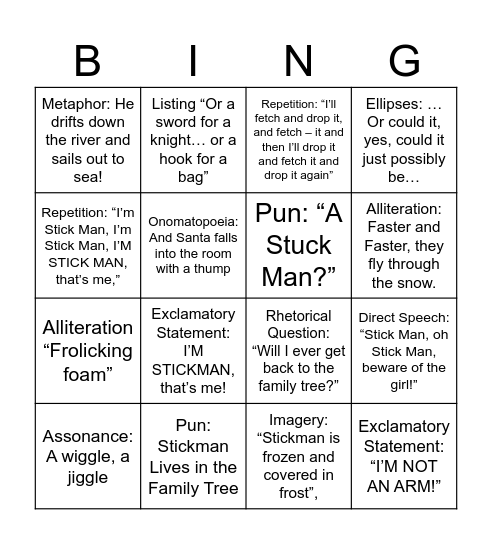 Stick Man Bingo Card