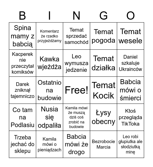 Bingo Goździejewskie Bingo Card
