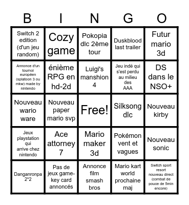 Bingo de metanako nintendo direct (06/09/2026) Bingo Card