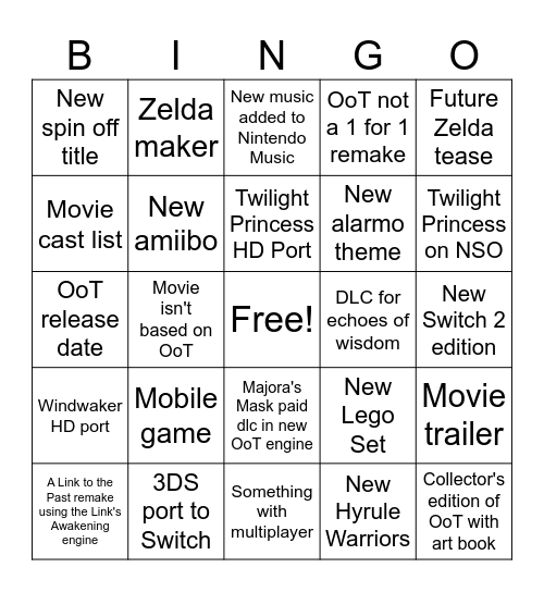 Zelda Direct Bingo Card
