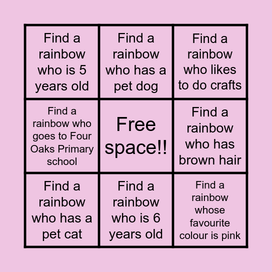Rainbows Bingo Card