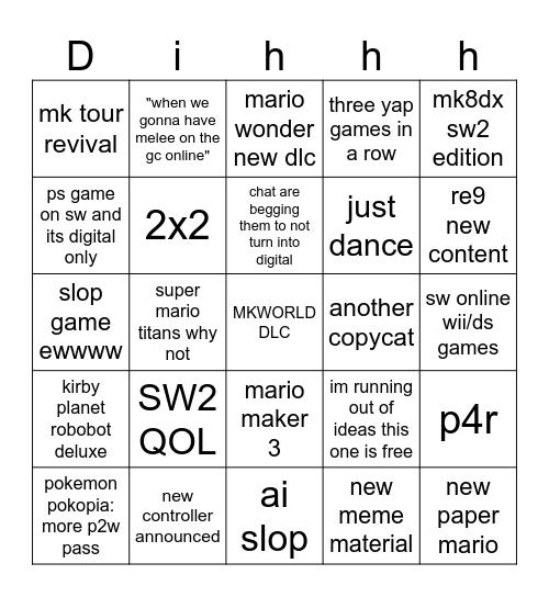 direct bingo cuz im very bored Bingo Card