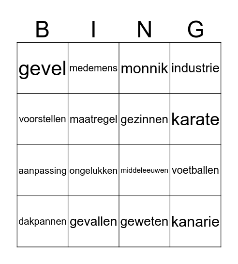 spelling bingo Card