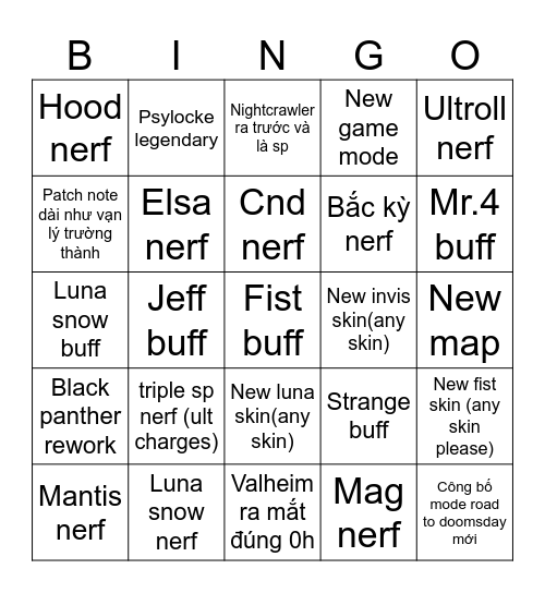 marvel rival season 10 Bingo Card