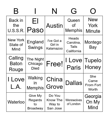 Songs with Places (set 9) Bingo Card