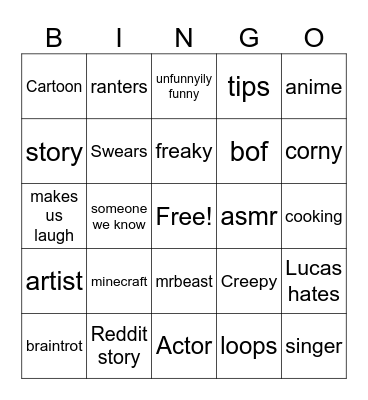 tiktk Bingo Card