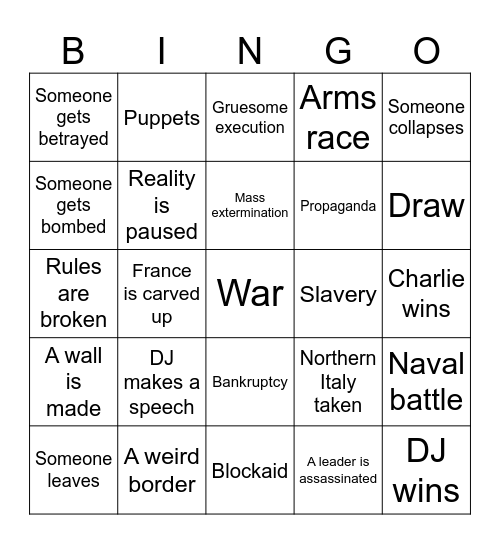 Reality Bingo Card