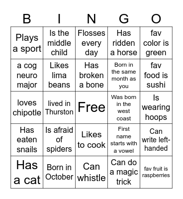Get to Know You Bingo Card
