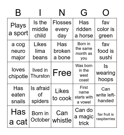 Get to Know You Bingo Card