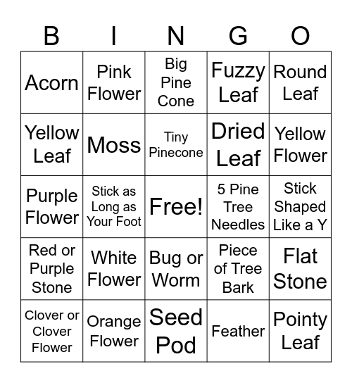 Nature Bingo Card