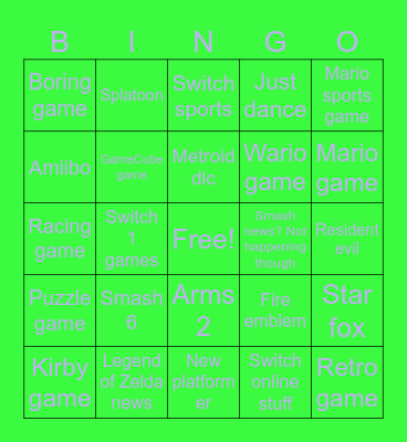Nintendo direct Bingo Card