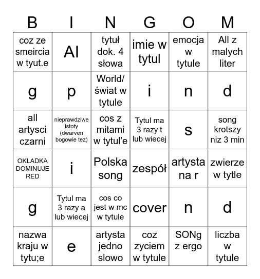 Bingo Marciniak Bingo Card