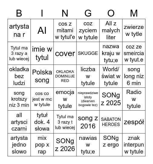 Bingo Marciniak Bingo Card