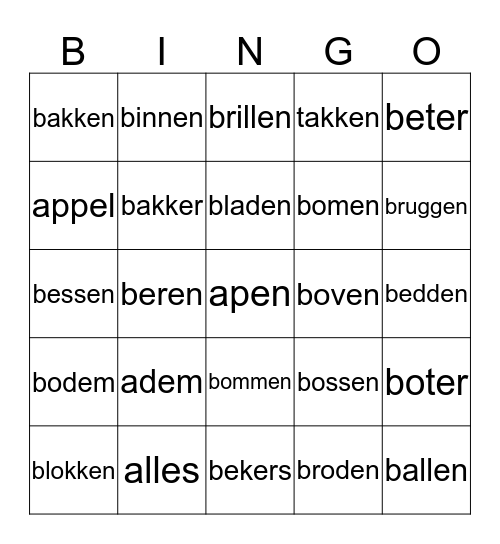 spelling bingo Card