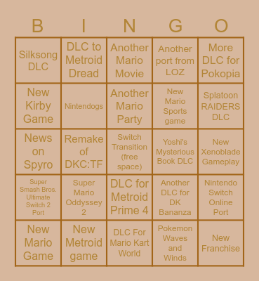 Nintendo Direct Predictions (9/9/2026) Bingo Card