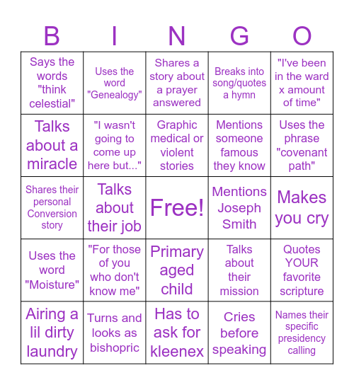 Testimony Meeting Bingo 2.0 Bingo Card