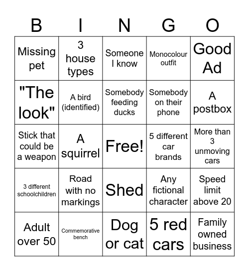 outside Bingo Card