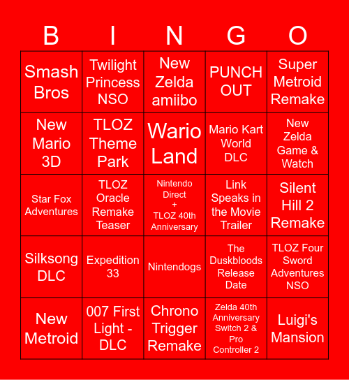 Nintendo Direct + TLOU 40th Anniversary Bingo Card