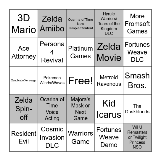 Nintendo Directs Bingo Card