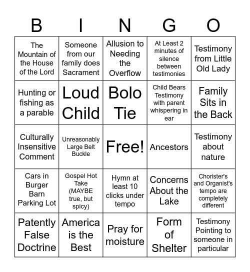 Mountain Church Bingo Card