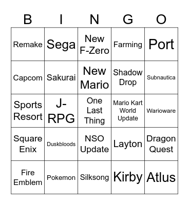 Nintendo Direct 2026-09 Bingo Card