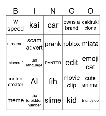 youtube shorts Bingo Card