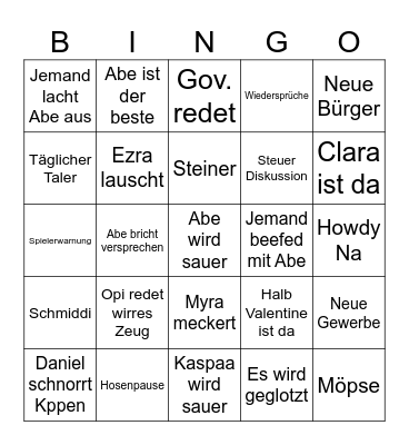 Chris Bingo Card