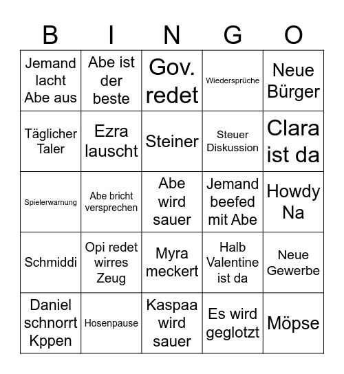 Chris Bingo Card