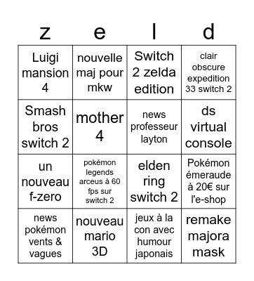 Nintendo direct 09/08/2026 Bingo Card