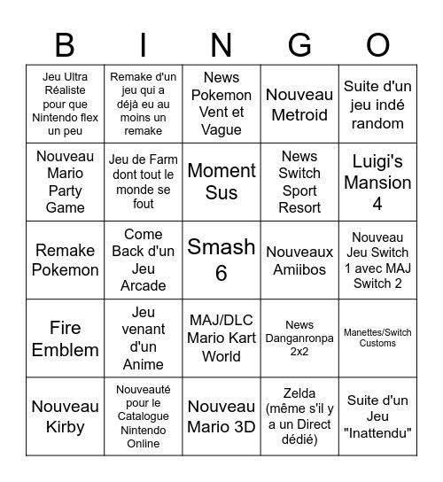 Bingo Nintendo Septembre 2026 Bingo Card