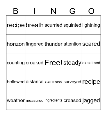 Thunder Cake Bingo Card