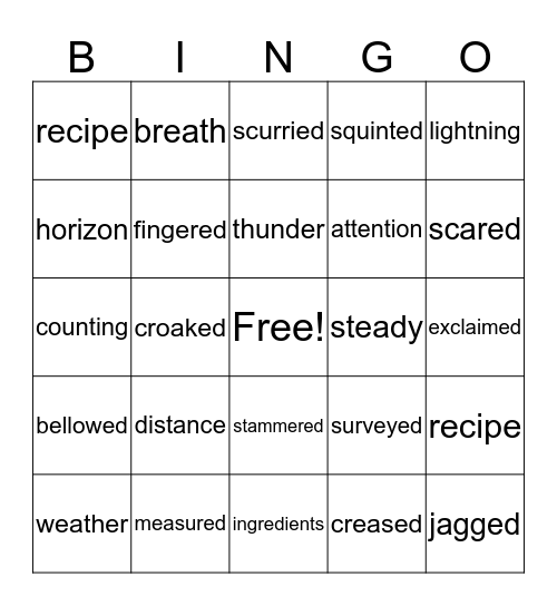Thunder Cake Bingo Card