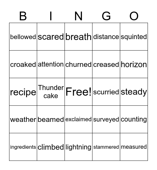** Thunder Cake ** Bingo Card