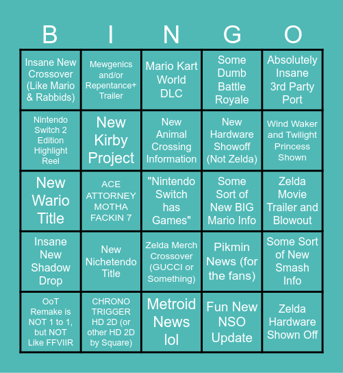 Zelda Direct 9.8 & Nintendo Direct 9.9 - Glubs Bingo Card