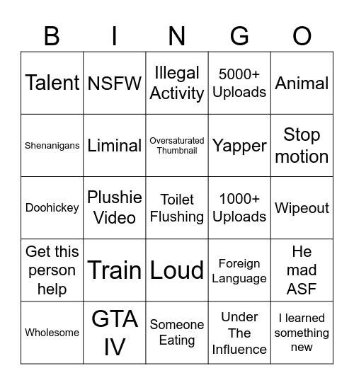 0 view youtube bingo Card