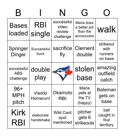 Blue Jays Bingo - The Wild Card Spot Is Ours! Bingo Card