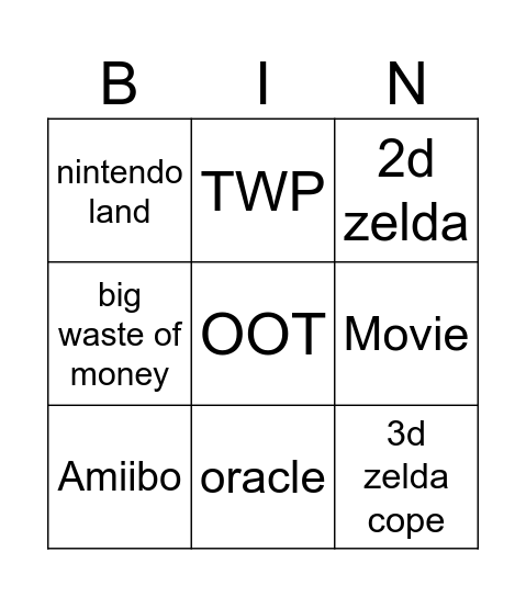 zelda (game not dog) Bingo Card