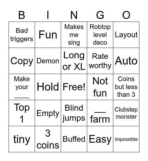 Recent tab gd Bingo Card