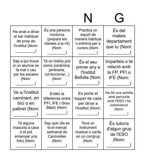 Bingo "Qui és qui" al Bellulla Bingo Card