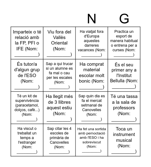 Bingo "Qui és qui" al Bellulla Bingo Card