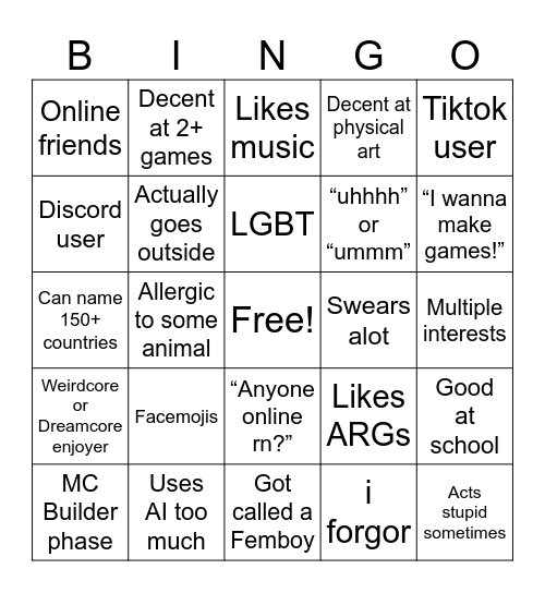 Bingo but zaba gets all Bingo Card