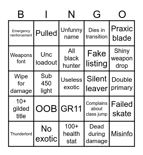 LFG Bingo Card