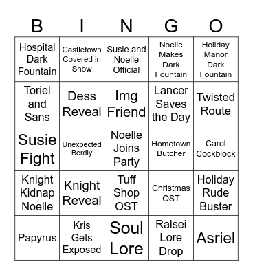 Deltarune Chapter 6 Bingo Card