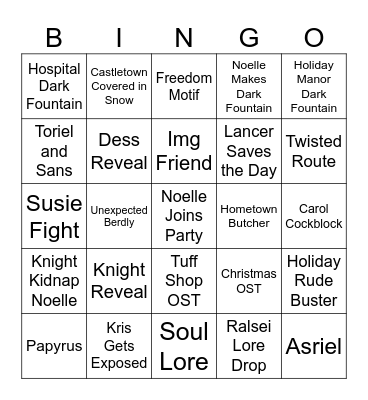 Deltarune Chapter 6 Bingo Card