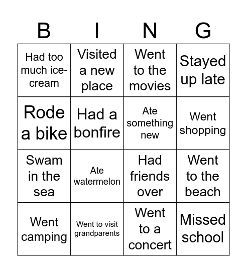Summer is Over Bingo Card