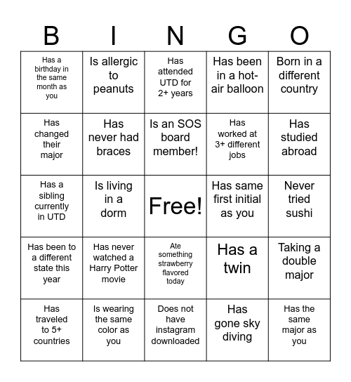 Find Someone Who... Bingo Card