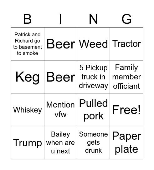 Wedding bingo Card
