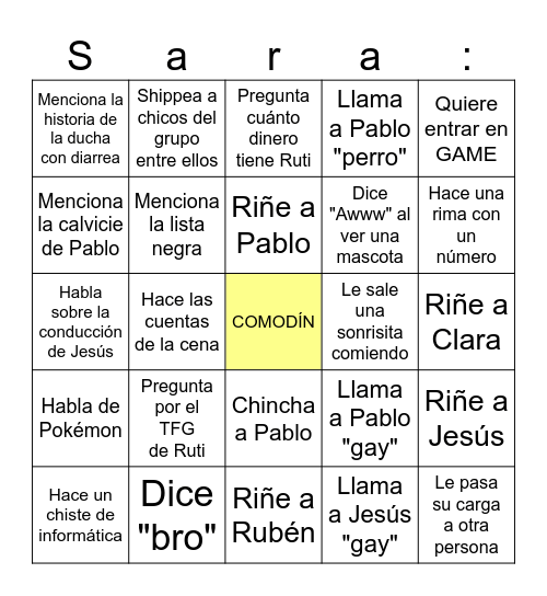 Bingo Sara Bingo Card