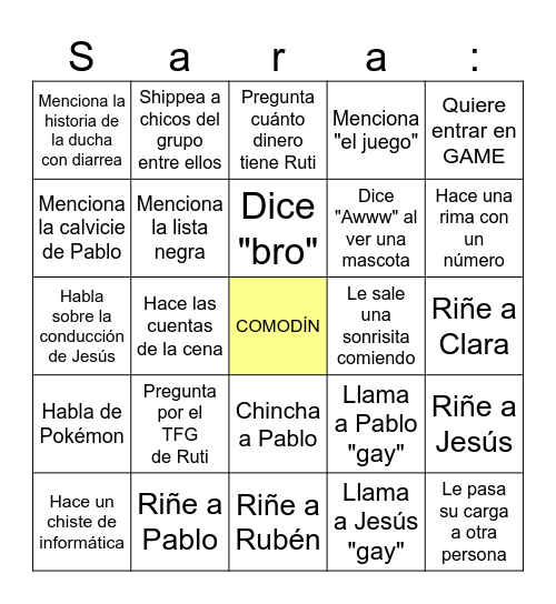 Bingo Sara Bingo Card